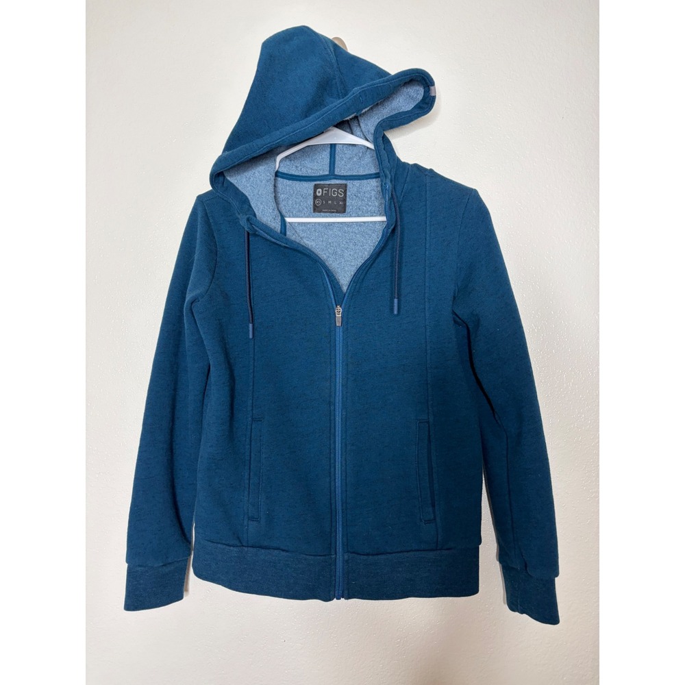 Figs Essential Fleece Blue Full Zip Hoodie Sweatshirt Teal Scrub Jacket